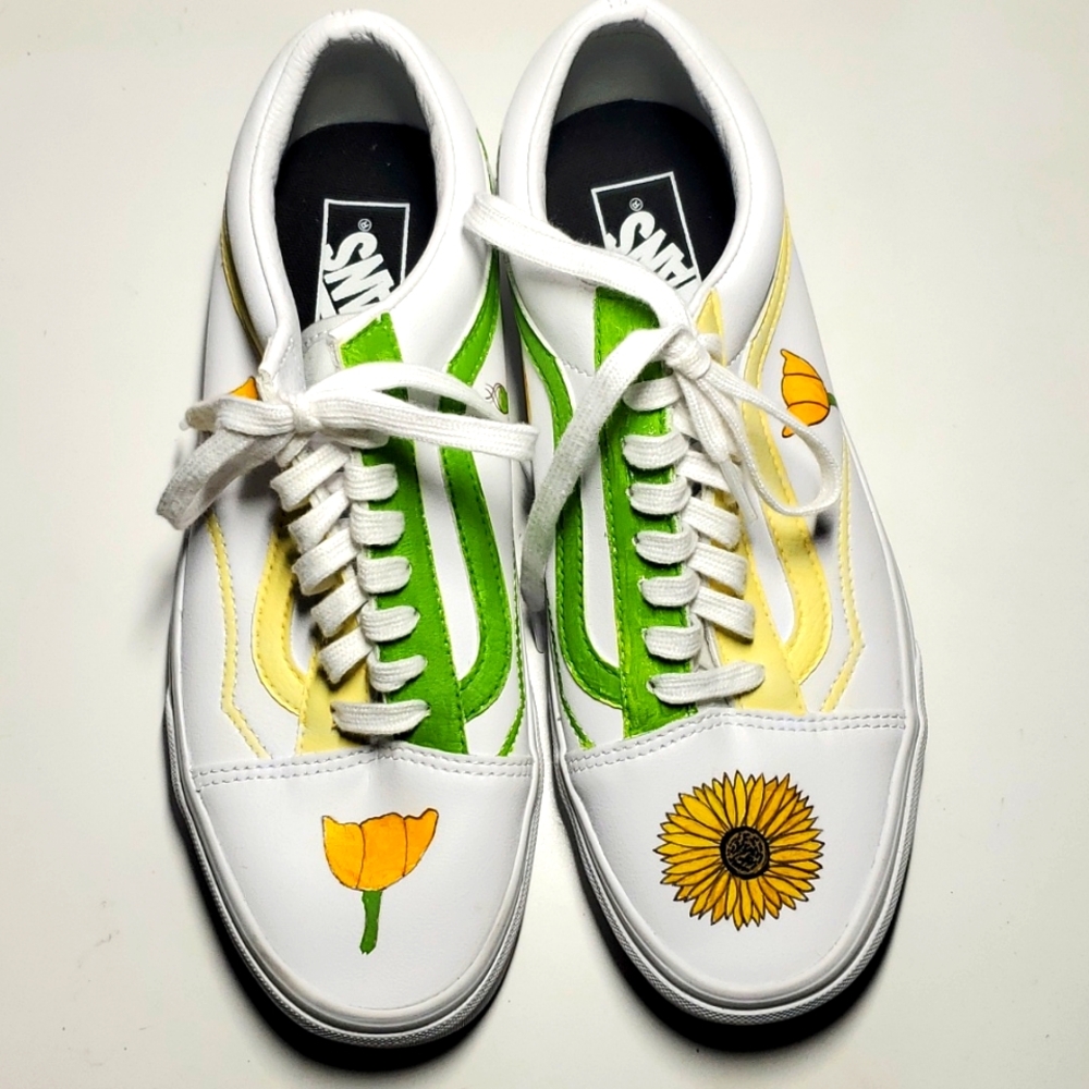 Vans‎ Custom Floral White Sneakers Size 9 Womans 7.5 Mens